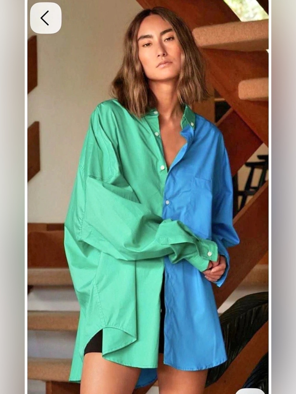 J.Crew Oversized Button-up Beach Shirt in Green & Blue Colorblock-Size XXS
